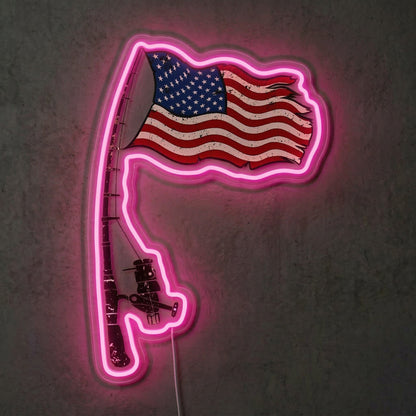 ShineNeon™ Patriotic Fishing Rod Neon Sign American Flag Bass Decor USB Powered Neon Sign - Shineneon