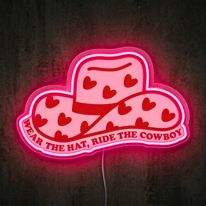 ShineNeon™ Pink Cowgirl Hat Neon Sign Heart Pattern Western Decor Art USB Powered - Shineneon