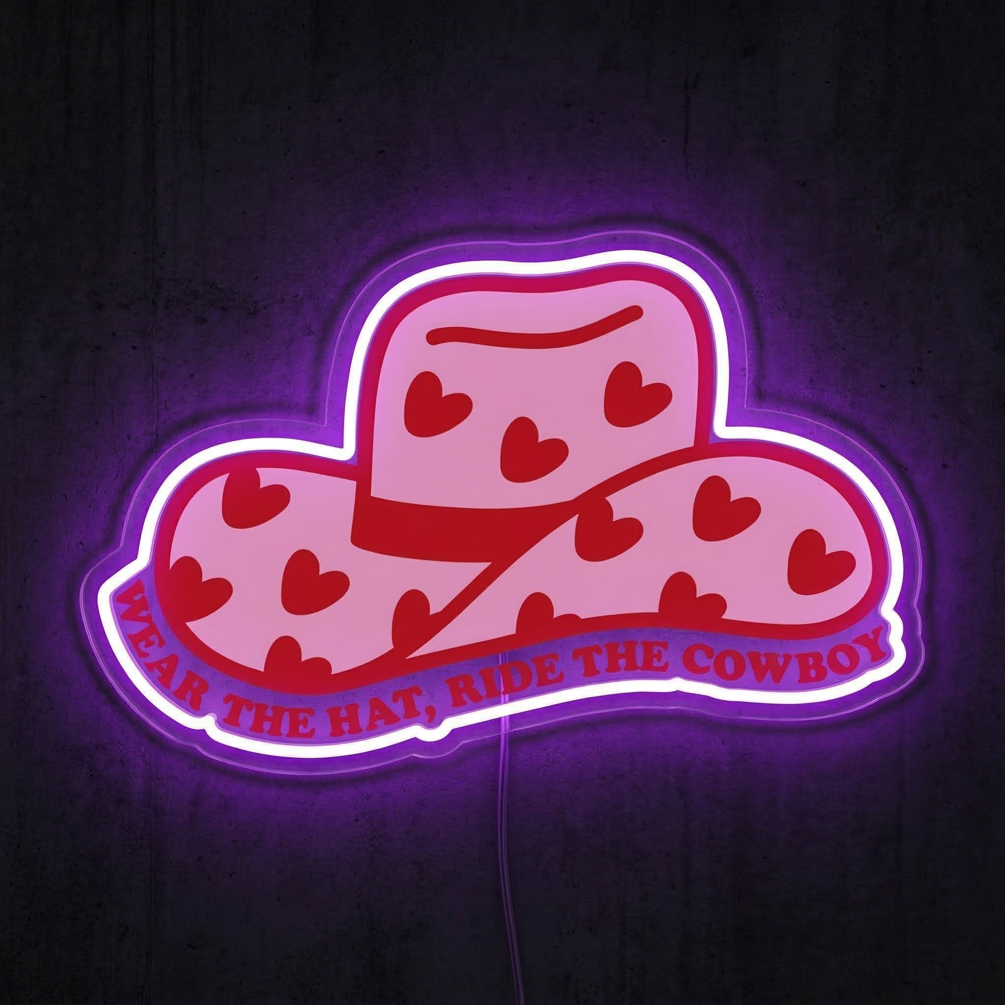 ShineNeon™ Pink Cowgirl Hat Neon Sign Heart Pattern Western Decor Art USB Powered - Shineneon
