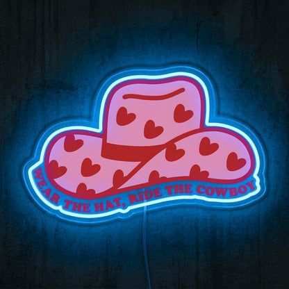 ShineNeon™ Pink Cowgirl Hat Neon Sign Heart Pattern Western Decor Art USB Powered - Shineneon