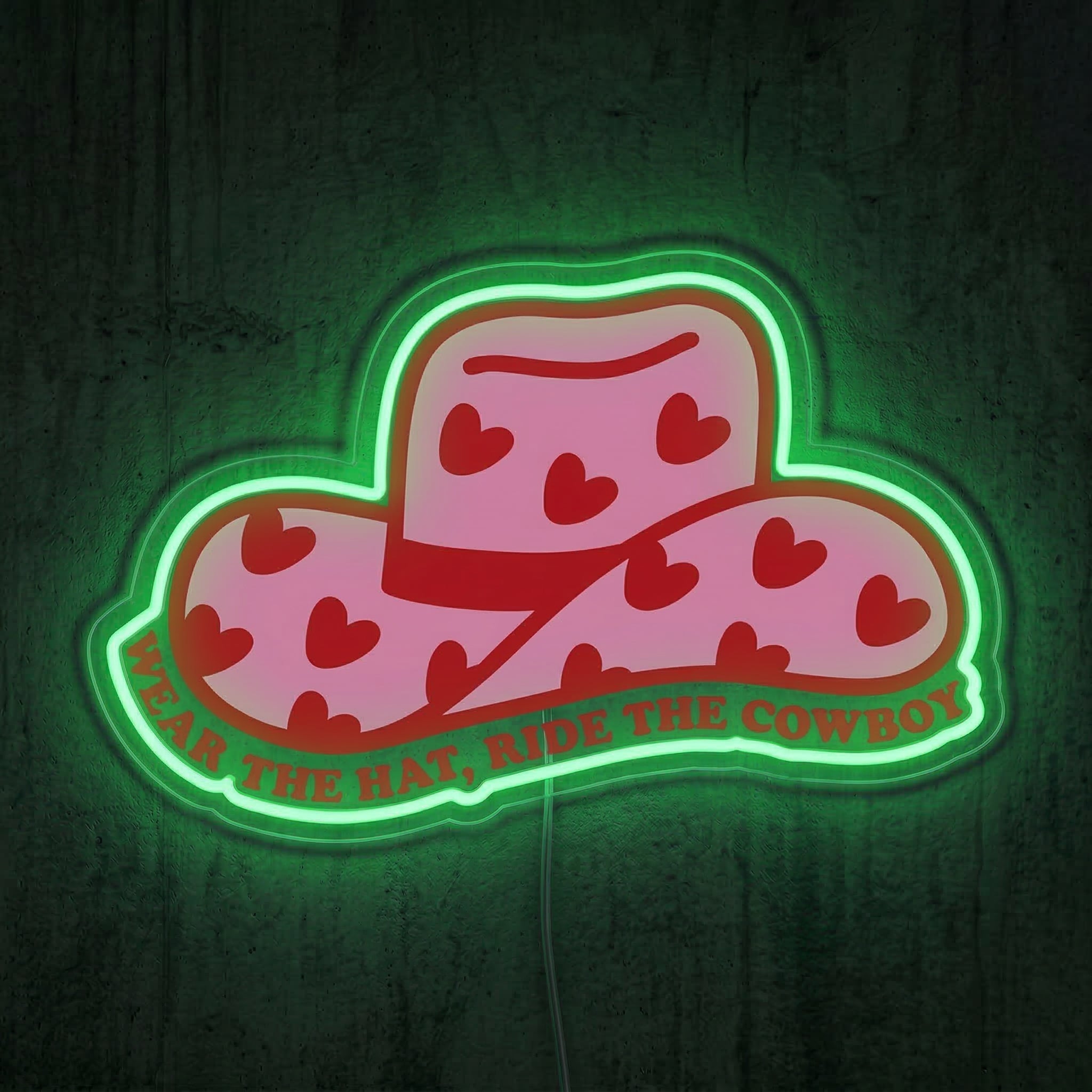 ShineNeon™ Pink Cowgirl Hat Neon Sign Heart Pattern Western Decor Art USB Powered - Shineneon