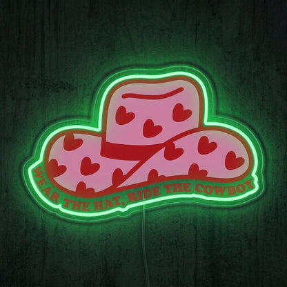 ShineNeon™ Pink Cowgirl Hat Neon Sign Heart Pattern Western Decor Art USB Powered - Shineneon