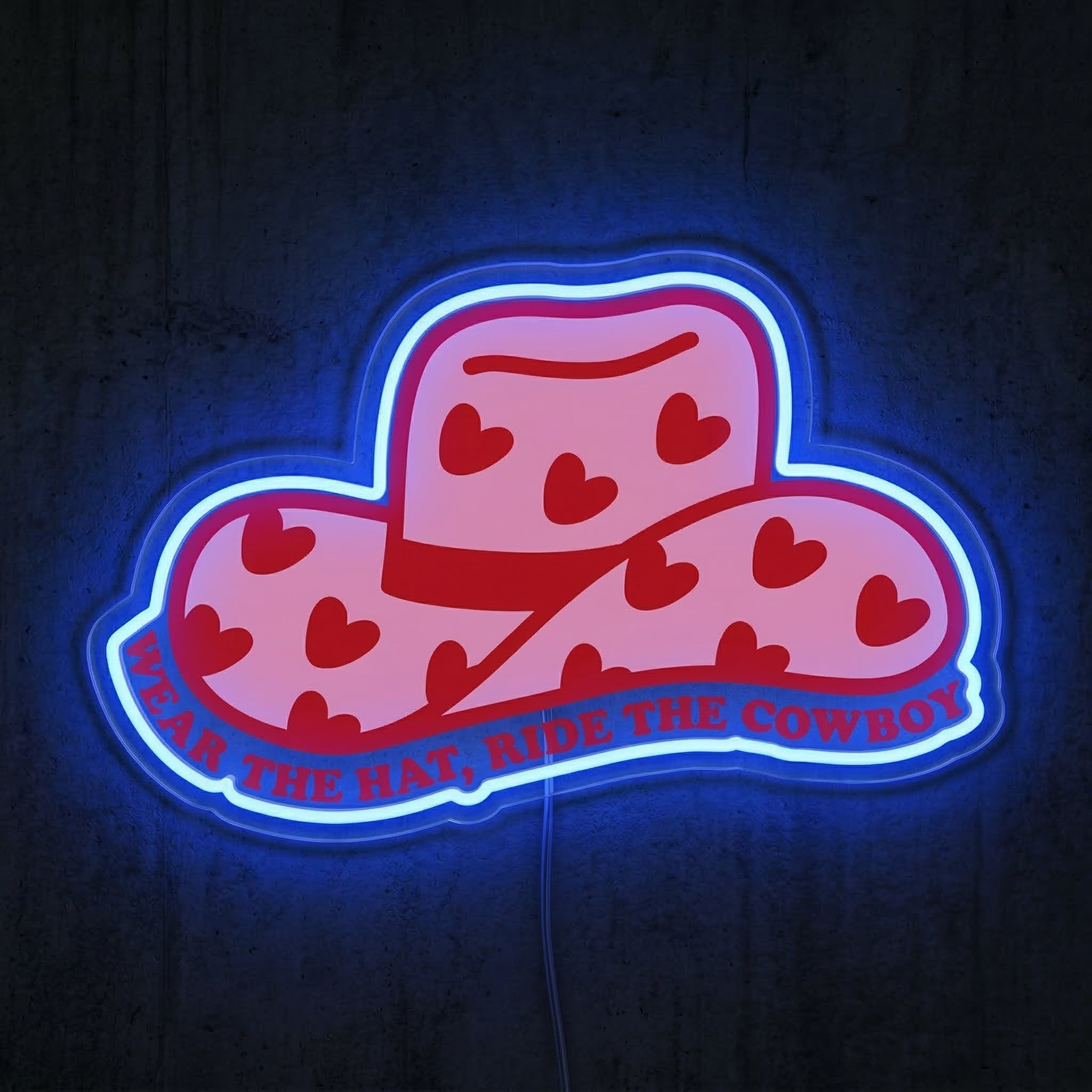 ShineNeon™ Pink Cowgirl Hat Neon Sign Heart Pattern Western Decor Art USB Powered - Shineneon