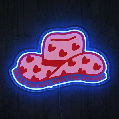 ShineNeon™ Pink Cowgirl Hat Neon Sign Heart Pattern Western Decor Art USB Powered - Shineneon