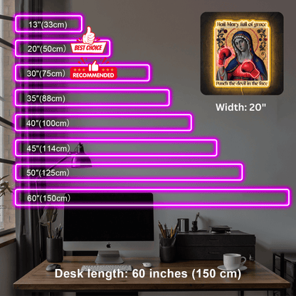 ShineNeon™ Punch The Devil Boxing Mary Neon Sign - Holy Art Glow & USB Power - Shineneon