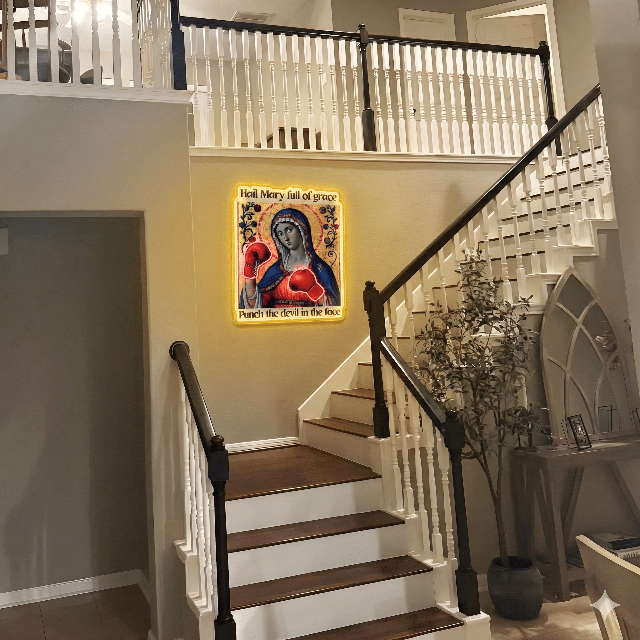 ShineNeon™ Punch The Devil Boxing Mary Neon Sign - Holy Art Glow & USB Power - Shineneon