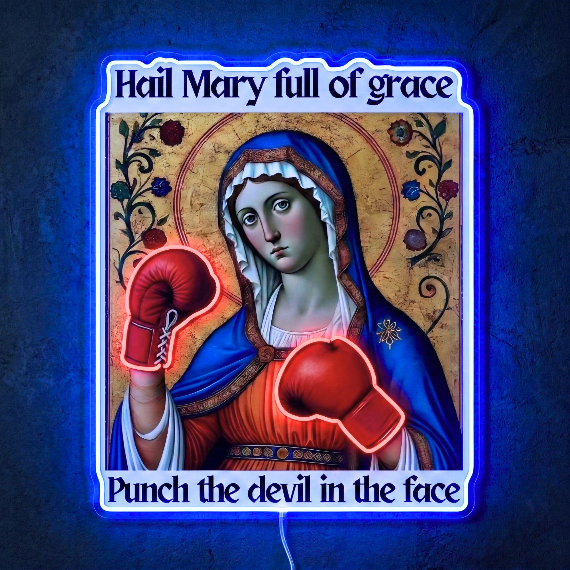 ShineNeon™ Punch The Devil Boxing Mary Neon Sign - Holy Art Glow & USB Power - Shineneon