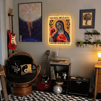ShineNeon™ Punch The Devil Boxing Mary Neon Sign - Holy Art Glow & USB Power - Shineneon