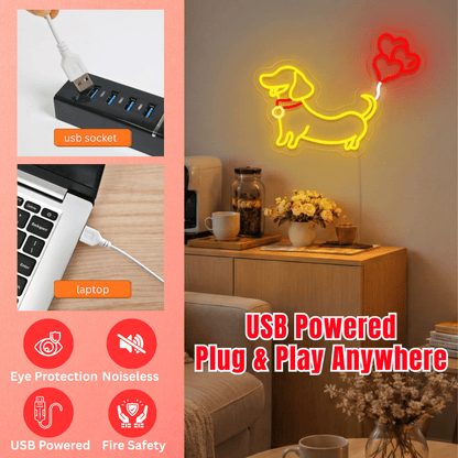 ShineNeon™ Puppy Love Dachshund LED Neon Sign - Weiner Dog Heart Wall Decor for Pet Lovers - Shineneon