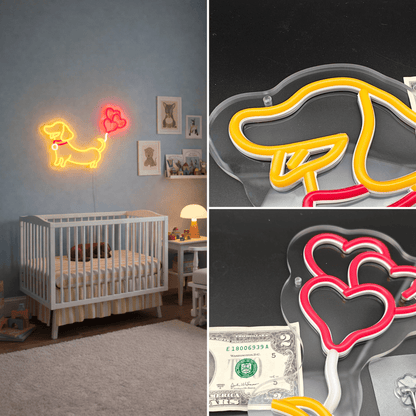ShineNeon™ Puppy Love Dachshund LED Neon Sign - Weiner Dog Heart Wall Decor for Pet Lovers - Shineneon