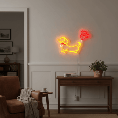 ShineNeon™ Puppy Love Dachshund LED Neon Sign - Weiner Dog Heart Wall Decor for Pet Lovers - Shineneon