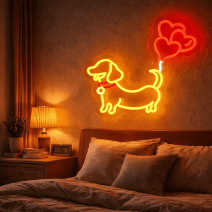 ShineNeon™ Puppy Love Dachshund LED Neon Sign - Weiner Dog Heart Wall Decor for Pet Lovers - Shineneon