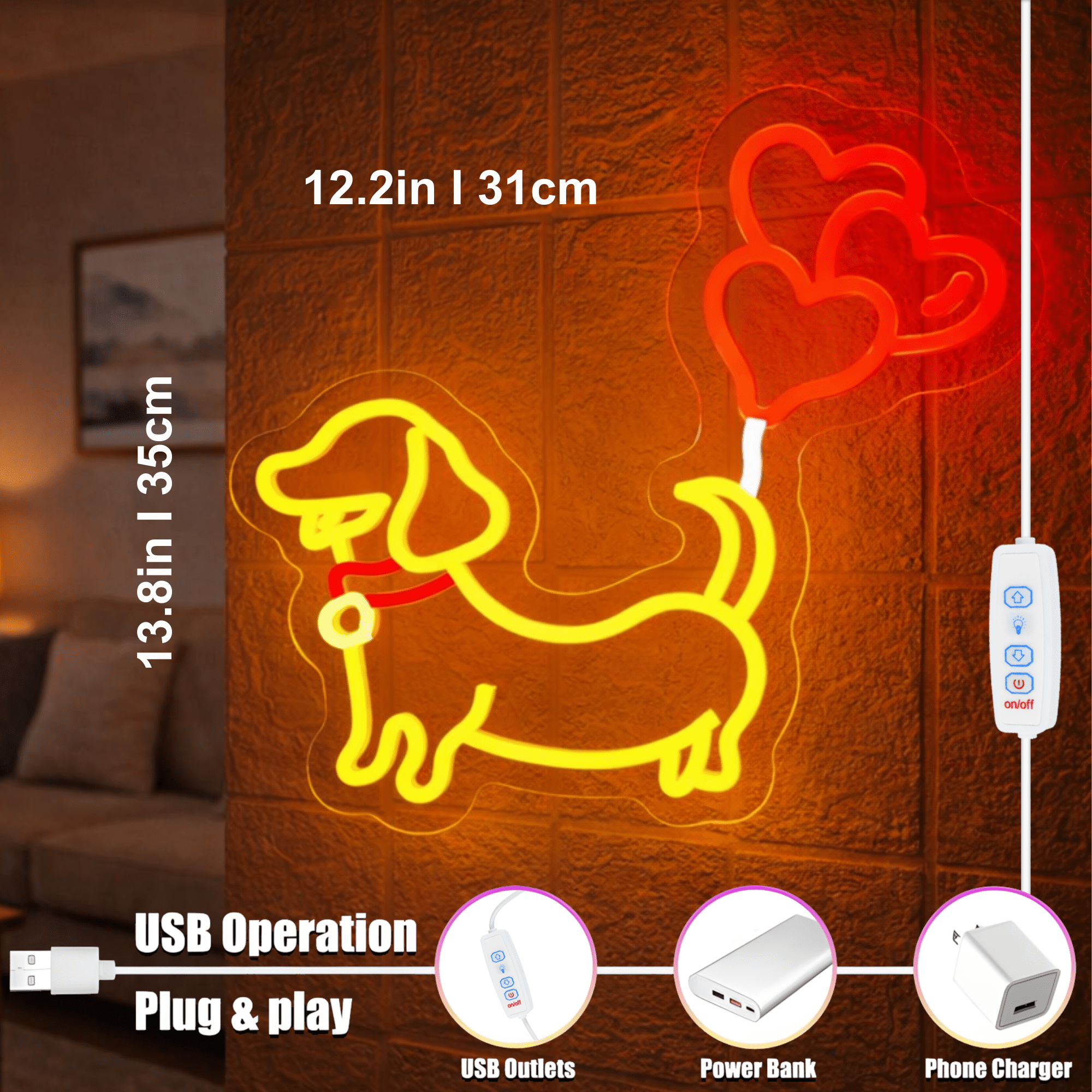ShineNeon™ Puppy Love Dachshund LED Neon Sign - Weiner Dog Heart Wall Decor for Pet Lovers - Shineneon