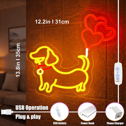 ShineNeon™ Puppy Love Dachshund LED Neon Sign - Weiner Dog Heart Wall Decor for Pet Lovers - Shineneon