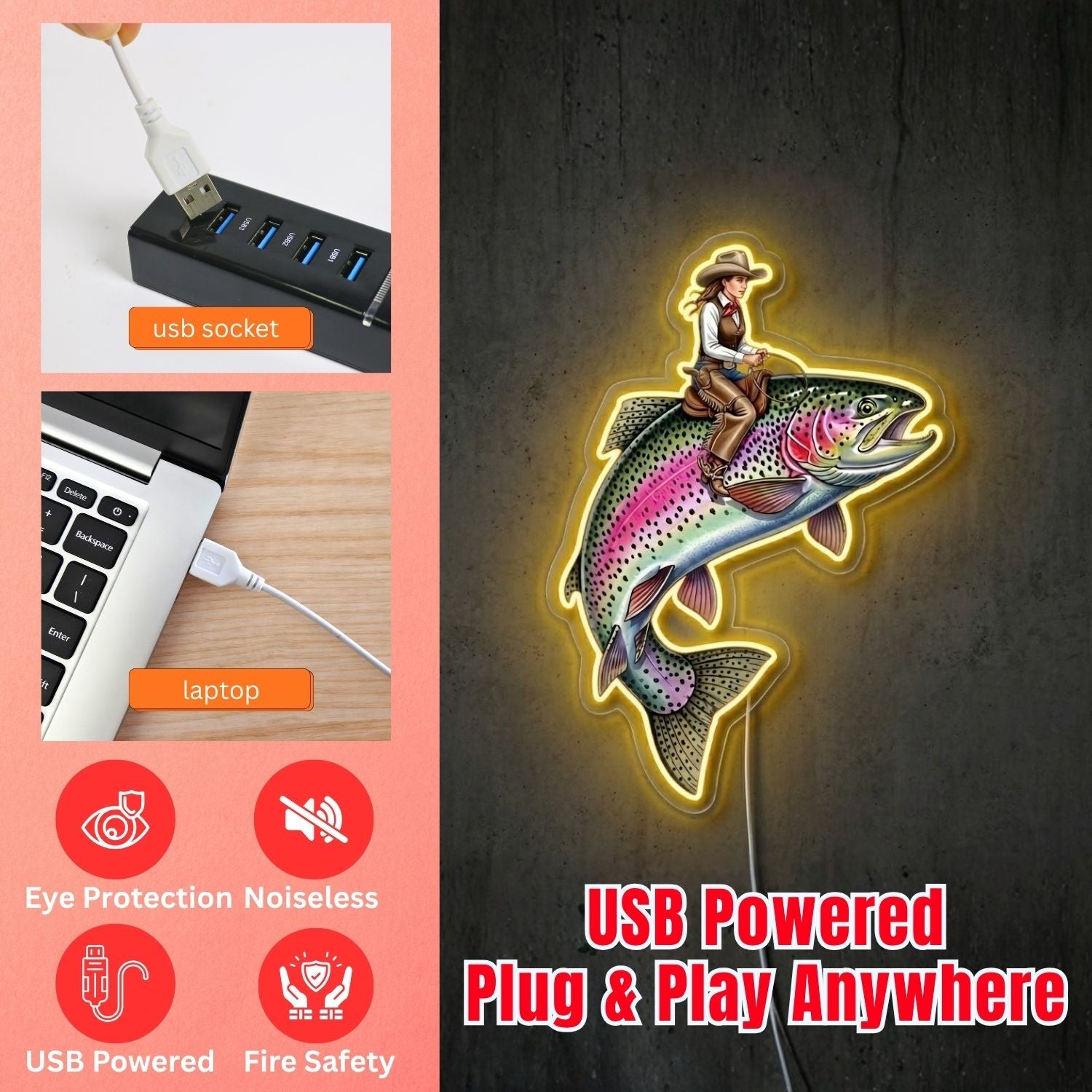 ShineNeon™ Rainbow Trout Jump neon sign USB Power - Shineneon