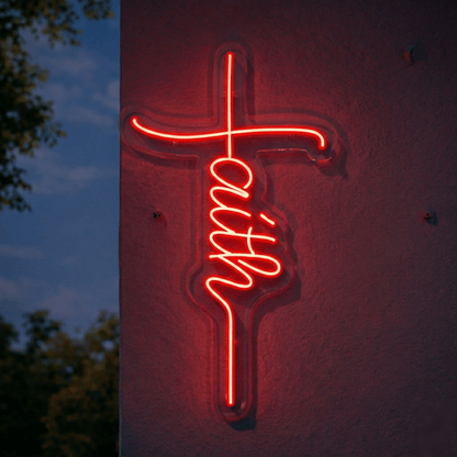 ShineNeon™ Red Faith Cross LED Neon Sign - Christian Wall Decor & Prayer Room Glow - Shineneon