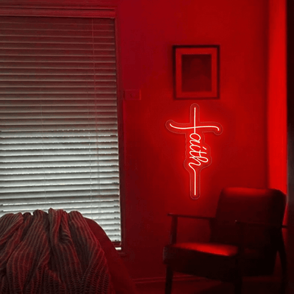 ShineNeon™ Red Faith Cross LED Neon Sign - Christian Wall Decor & Prayer Room Glow - Shineneon