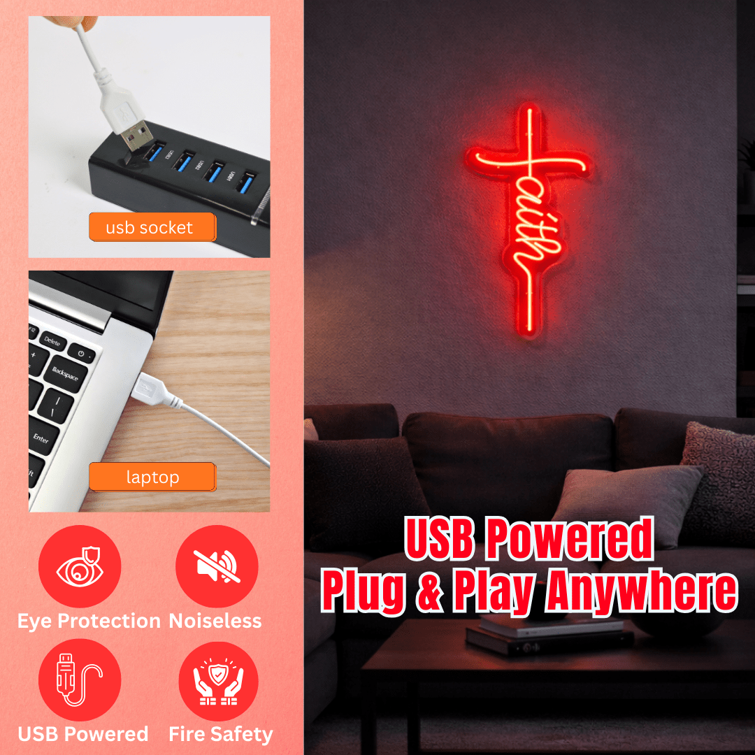 ShineNeon™ Red Faith Cross LED Neon Sign - Christian Wall Decor & Prayer Room Glow - Shineneon