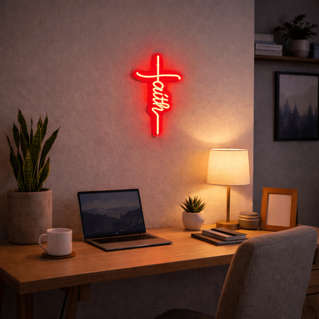 ShineNeon™ Red Faith Cross LED Neon Sign - Christian Wall Decor & Prayer Room Glow - Shineneon