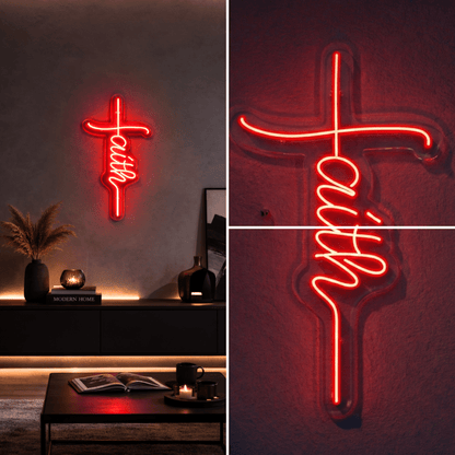 ShineNeon™ Red Faith Cross LED Neon Sign - Christian Wall Decor & Prayer Room Glow - Shineneon