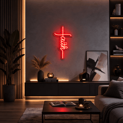 ShineNeon™ Red Faith Cross LED Neon Sign - Christian Wall Decor & Prayer Room Glow - Shineneon
