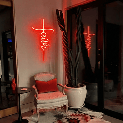ShineNeon™ Red Faith Cross LED Neon Sign - Christian Wall Decor & Prayer Room Glow - Shineneon