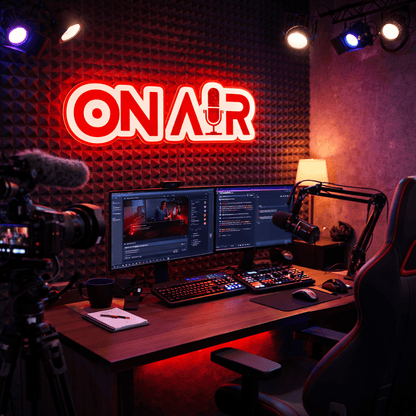 ShineNeon™ Red ON AIR LED Neon Sign - Podcast Room Wall Decor (USB Powered) - Shineneon