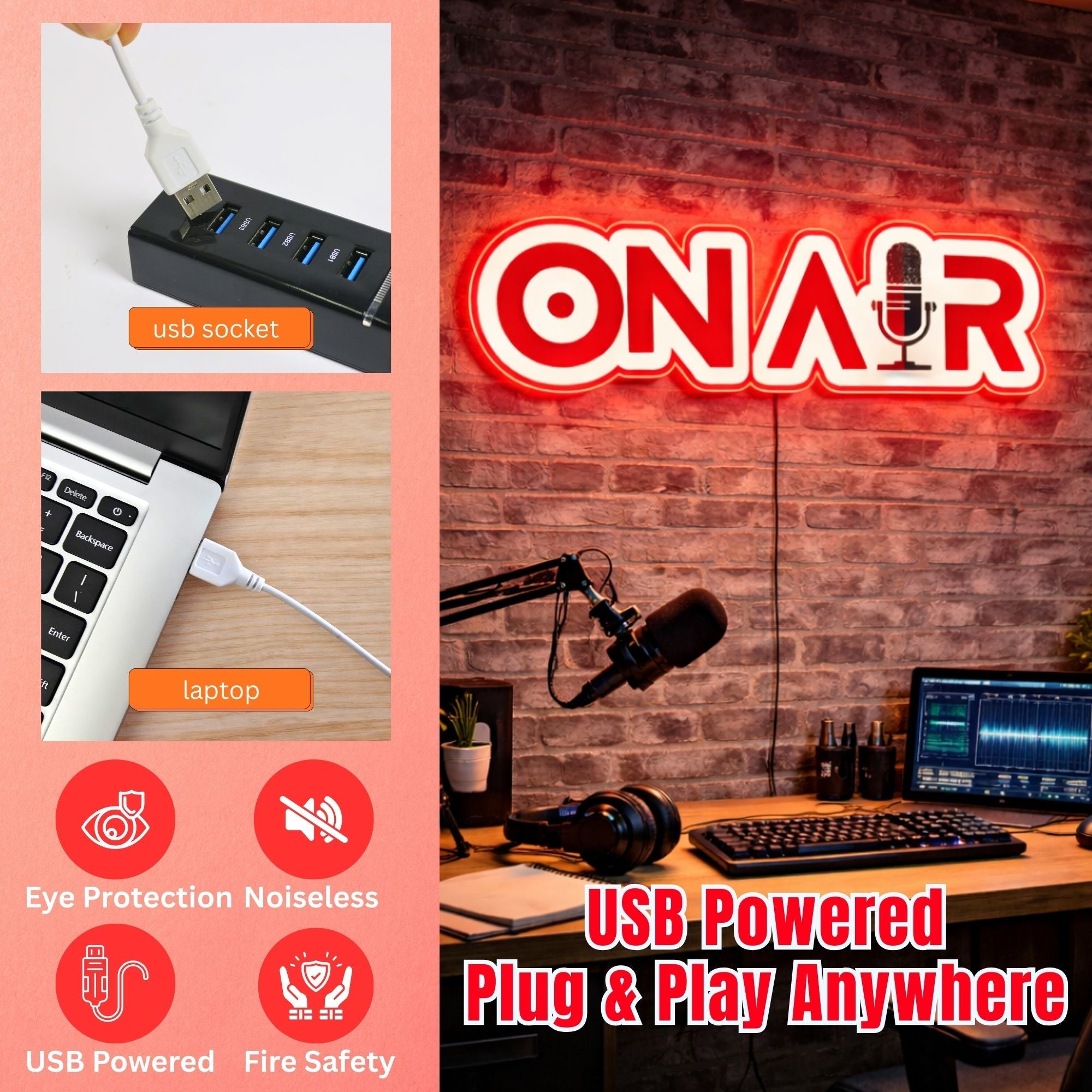 ShineNeon™ Red ON AIR LED Neon Sign - Podcast Room Wall Decor (USB Powered) - Shineneon