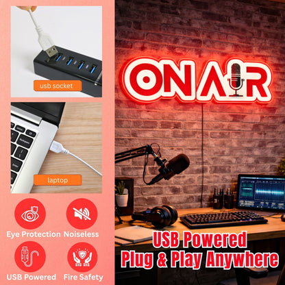 ShineNeon™ Red ON AIR LED Neon Sign - Podcast Room Wall Decor (USB Powered) - Shineneon