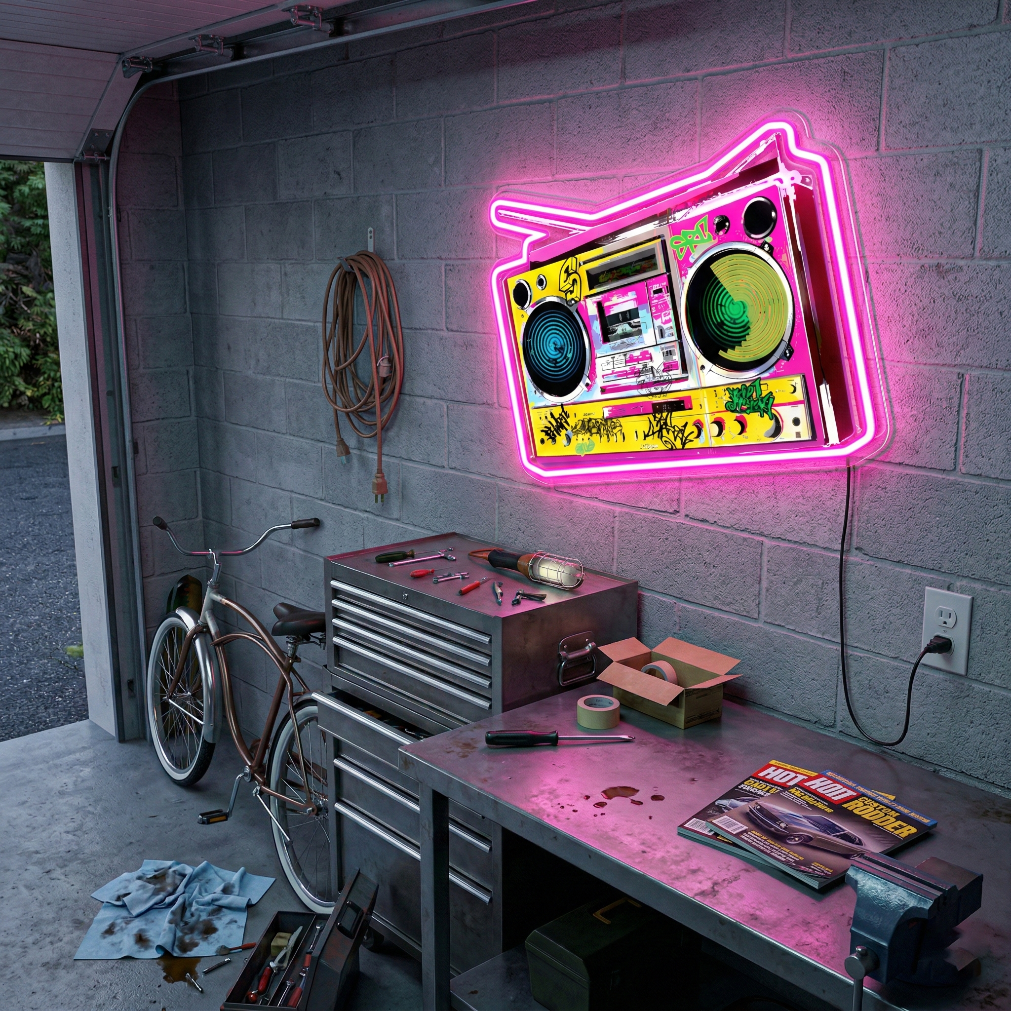 ShineNeon™ Retro 90s Boombox LED Neon Sign - Graffiti Street Art Music Studio Vibe USB Power - Shineneon