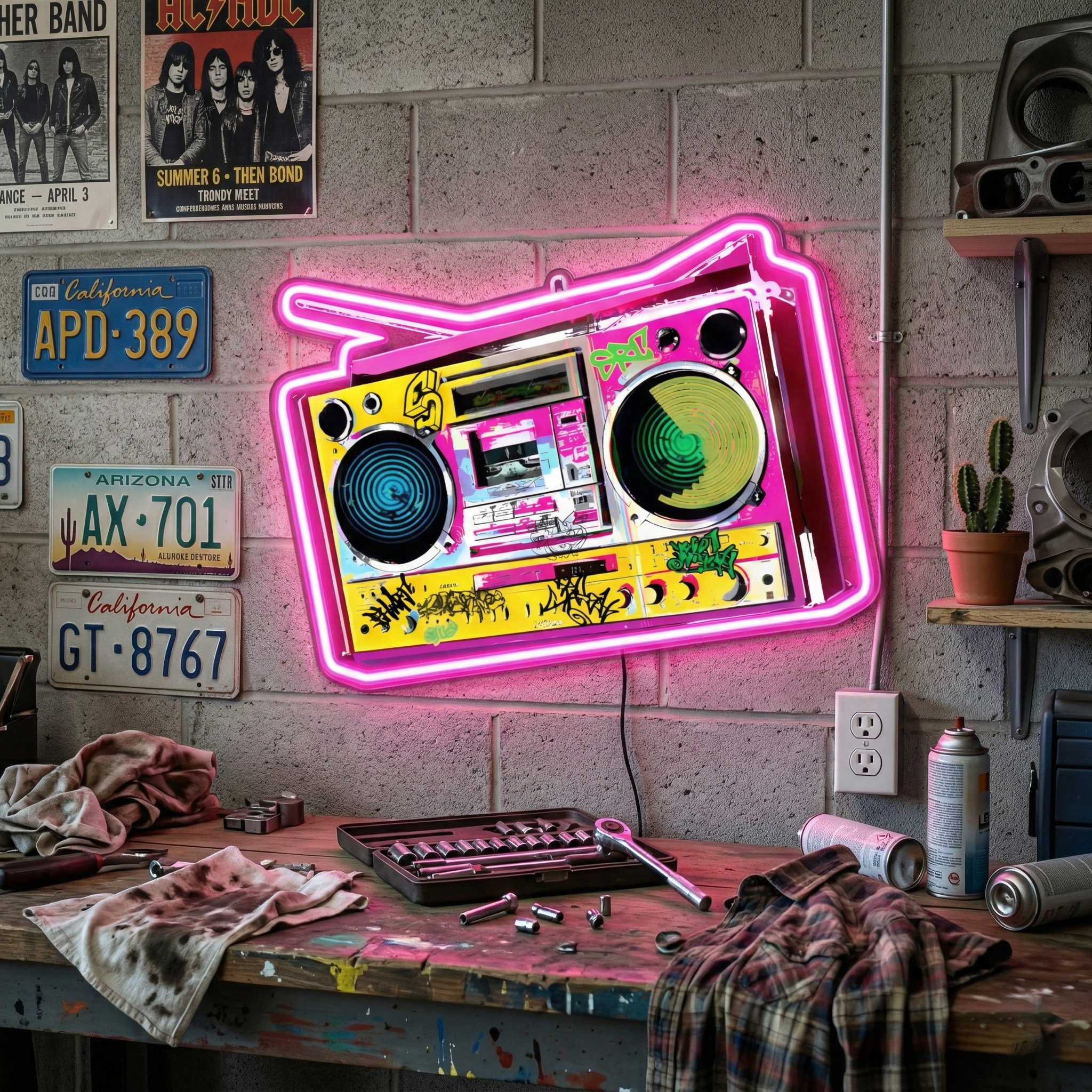 ShineNeon™ Retro 90s Boombox LED Neon Sign - Graffiti Street Art Music Studio Vibe USB Power - Shineneon