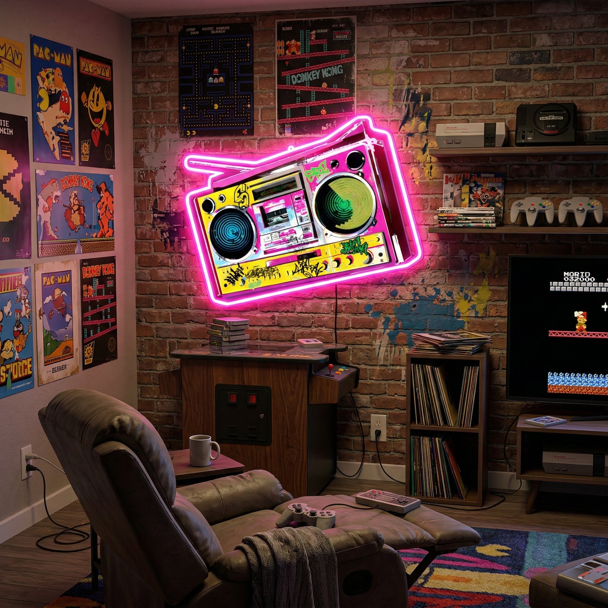 ShineNeon™ Retro 90s Boombox LED Neon Sign - Graffiti Street Art Music Studio Vibe USB Power - Shineneon