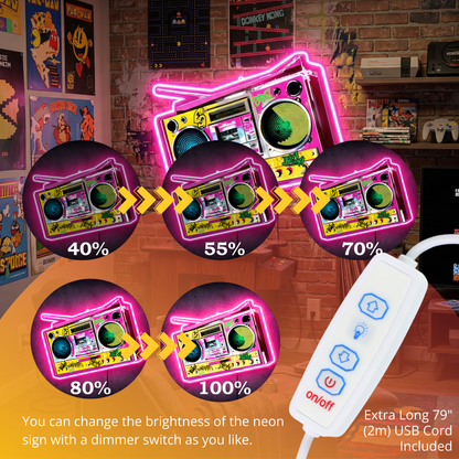 ShineNeon™ Retro 90s Boombox LED Neon Sign - Graffiti Street Art Music Studio Vibe USB Power - Shineneon