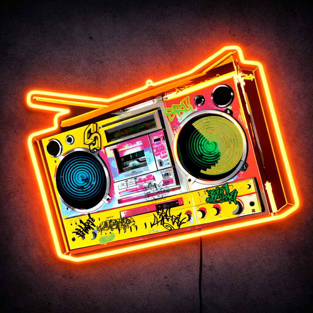 ShineNeon™ Retro 90s Boombox LED Neon Sign - Graffiti Street Art Music Studio Vibe USB Power - Shineneon