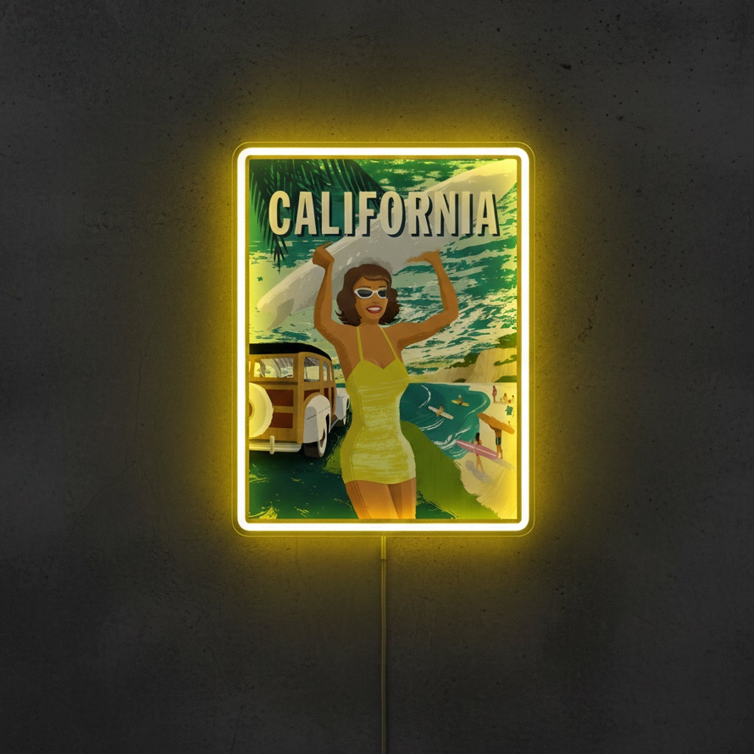 ShineNeon™ Retro California Surf Girl LED Neon Sign - Vintage Beach Wall Decor (USB Powered) - Shineneon