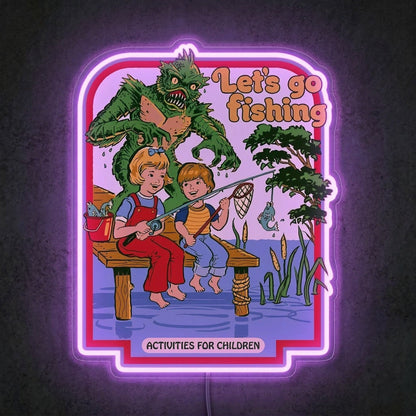 ShineNeon™ Retro Let's Go Fishing Neon Sign Funny Horror Creature Wall Decor USB Power - Shineneon