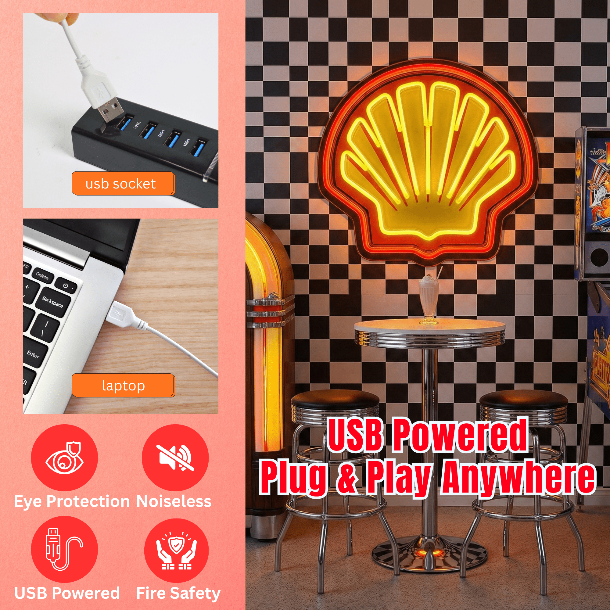 ShineNeon™ Retro Scallop Shell LED Neon Sign - Vintage Garage & Man Cave Wall Art - Shineneon