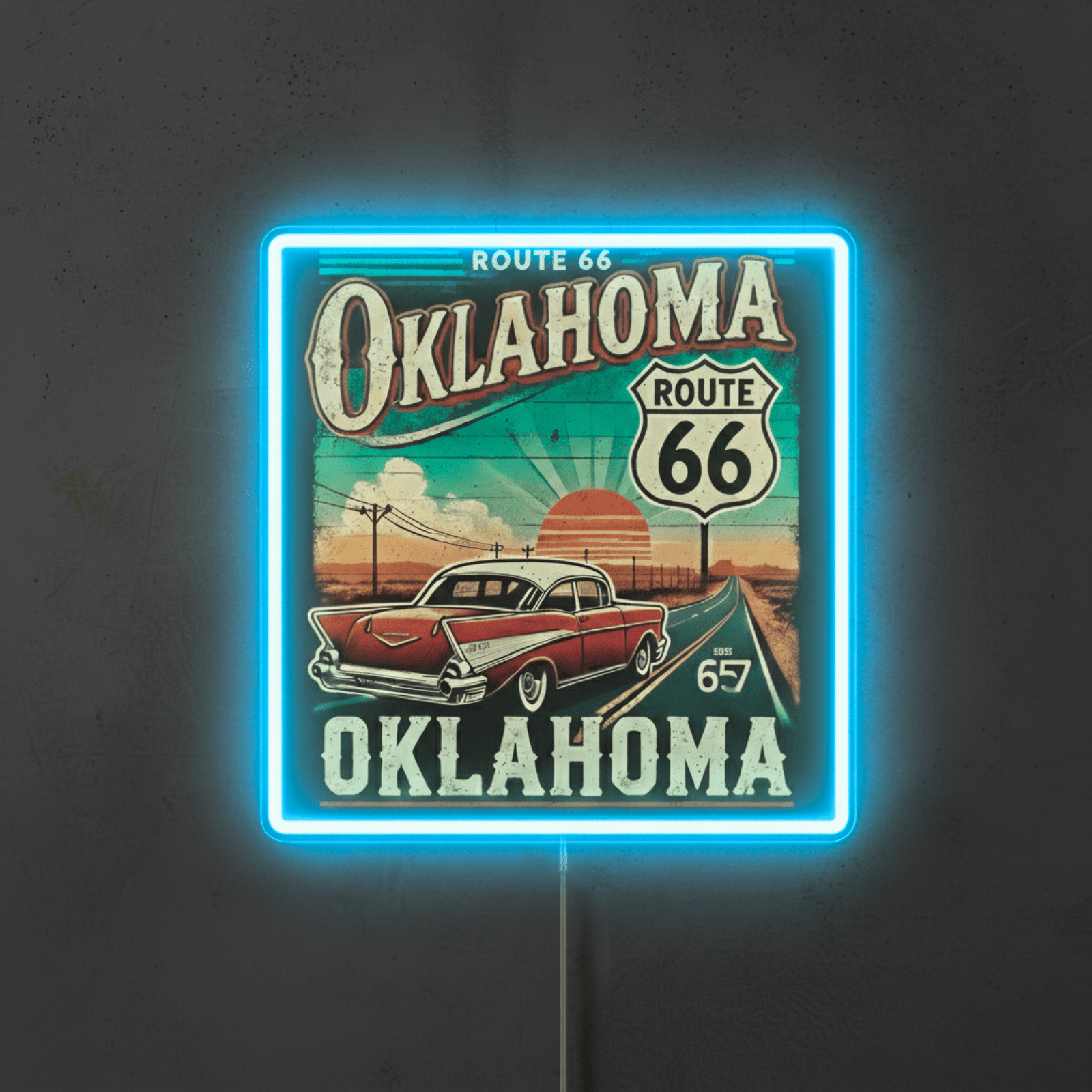 ShineNeon™ Route 66 Oklahoma Vintage Car LED Neon Sign - Retro Garage Wall Decor - Shineneon