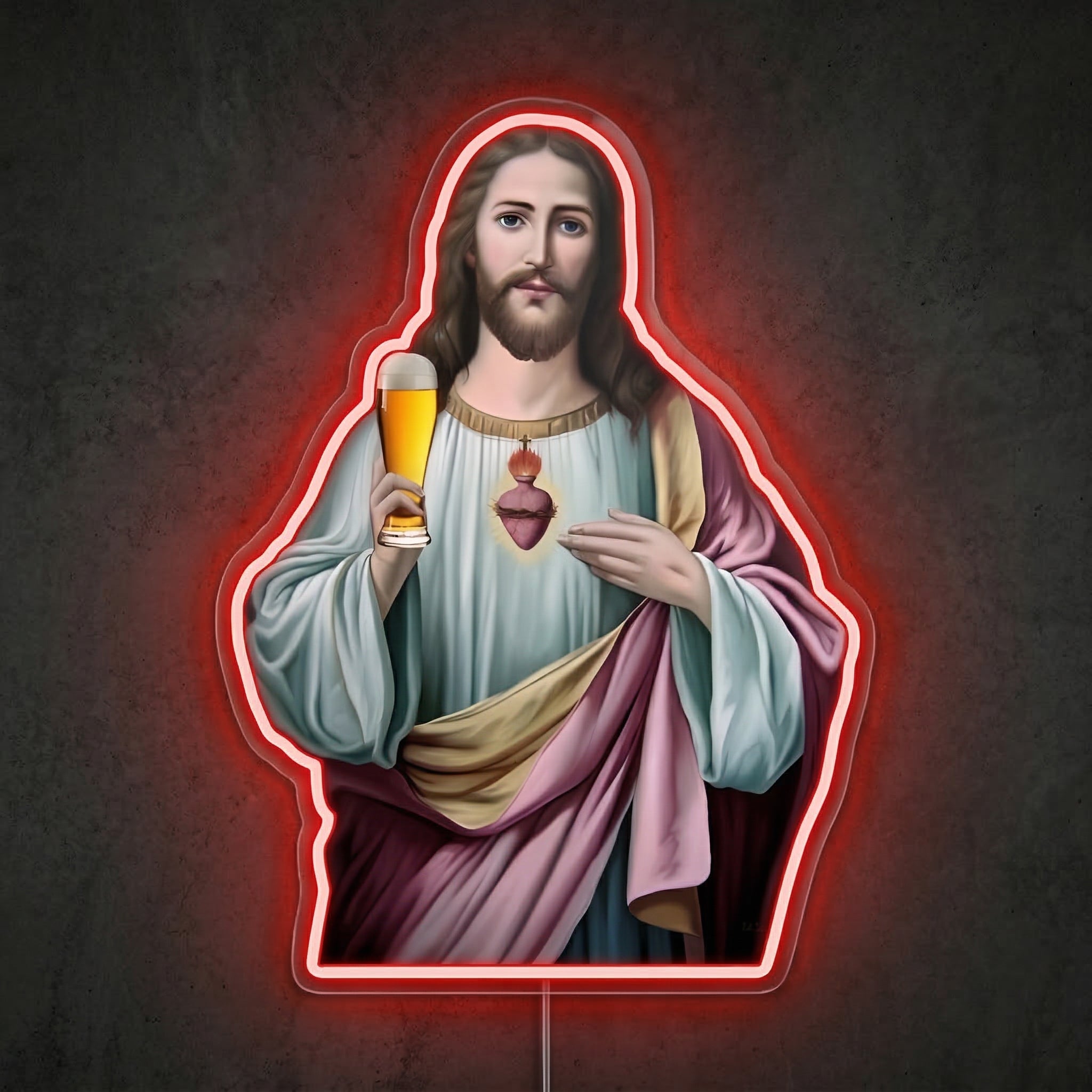 ShineNeon™ Sacred Heart Beer Neon Sign Funny Jesus Bar Wall Decor USB Power Neon Sign - Shineneon