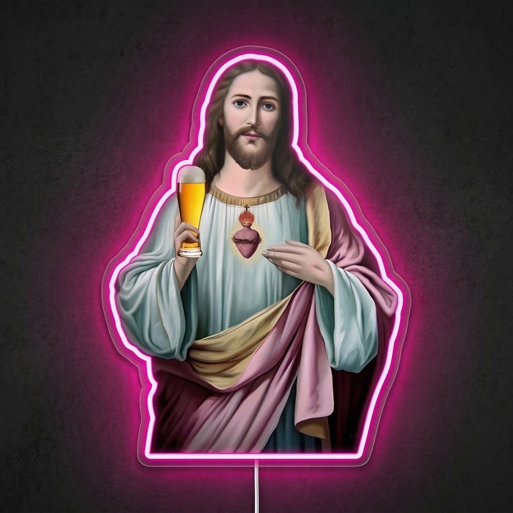 ShineNeon™ Sacred Heart Beer Neon Sign Funny Jesus Bar Wall Decor USB Power Neon Sign - Shineneon