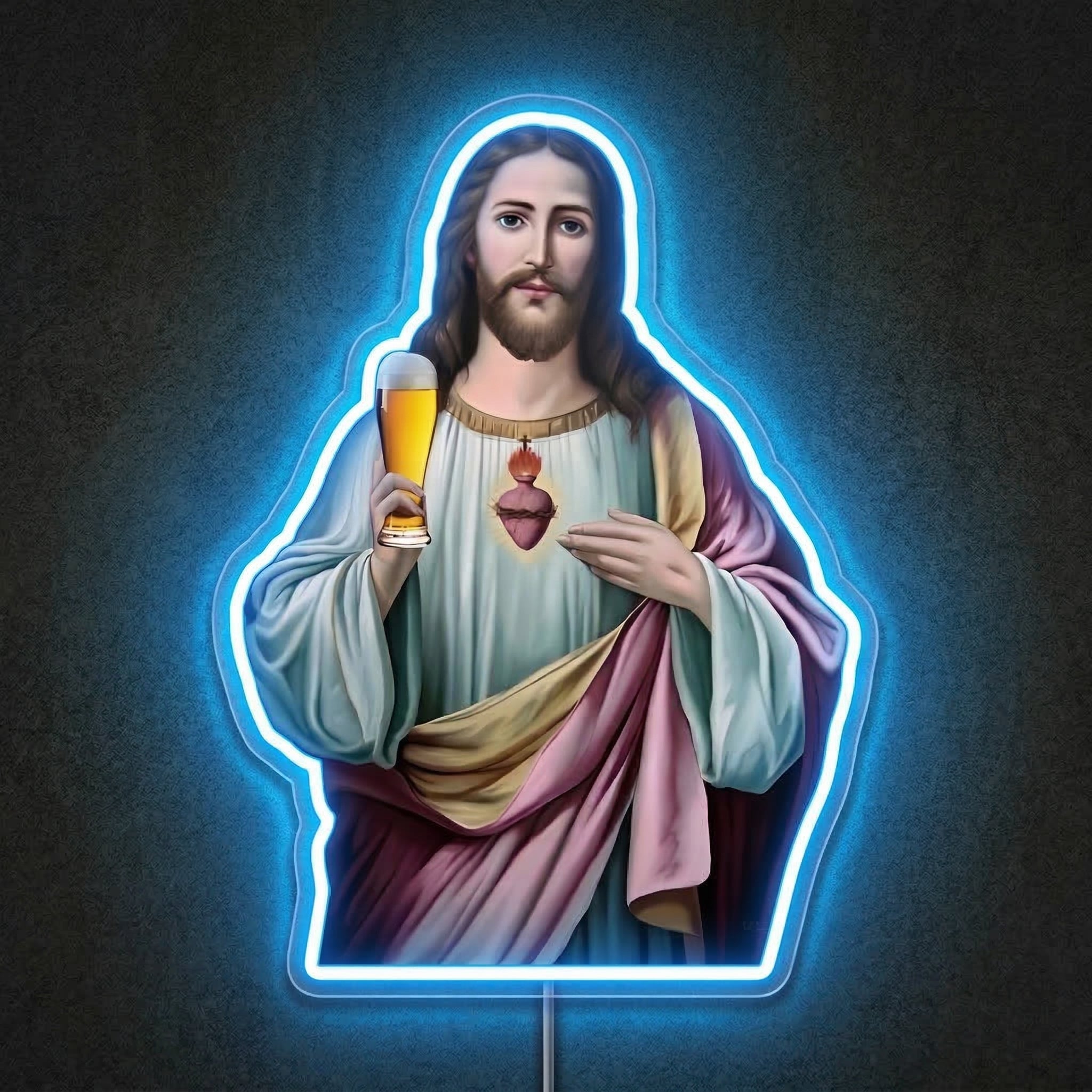 ShineNeon™ Sacred Heart Beer Neon Sign Funny Jesus Bar Wall Decor USB Power Neon Sign - Shineneon