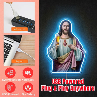 ShineNeon™ Sacred Heart Beer Neon Sign Funny Jesus Bar Wall Decor USB Power Neon Sign - Shineneon