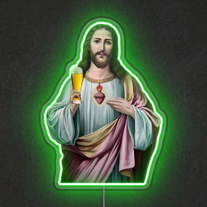 ShineNeon™ Sacred Heart Beer Neon Sign Funny Jesus Bar Wall Decor USB Power Neon Sign - Shineneon