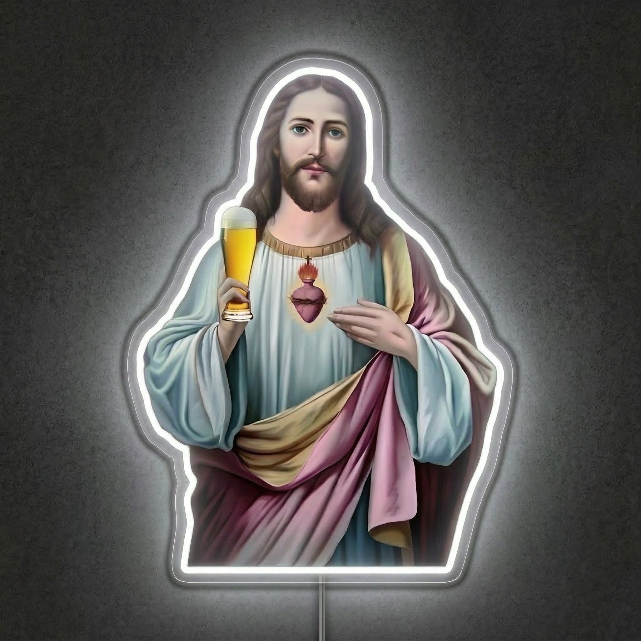 ShineNeon™ Sacred Heart Beer Neon Sign Funny Jesus Bar Wall Decor USB Power Neon Sign - Shineneon