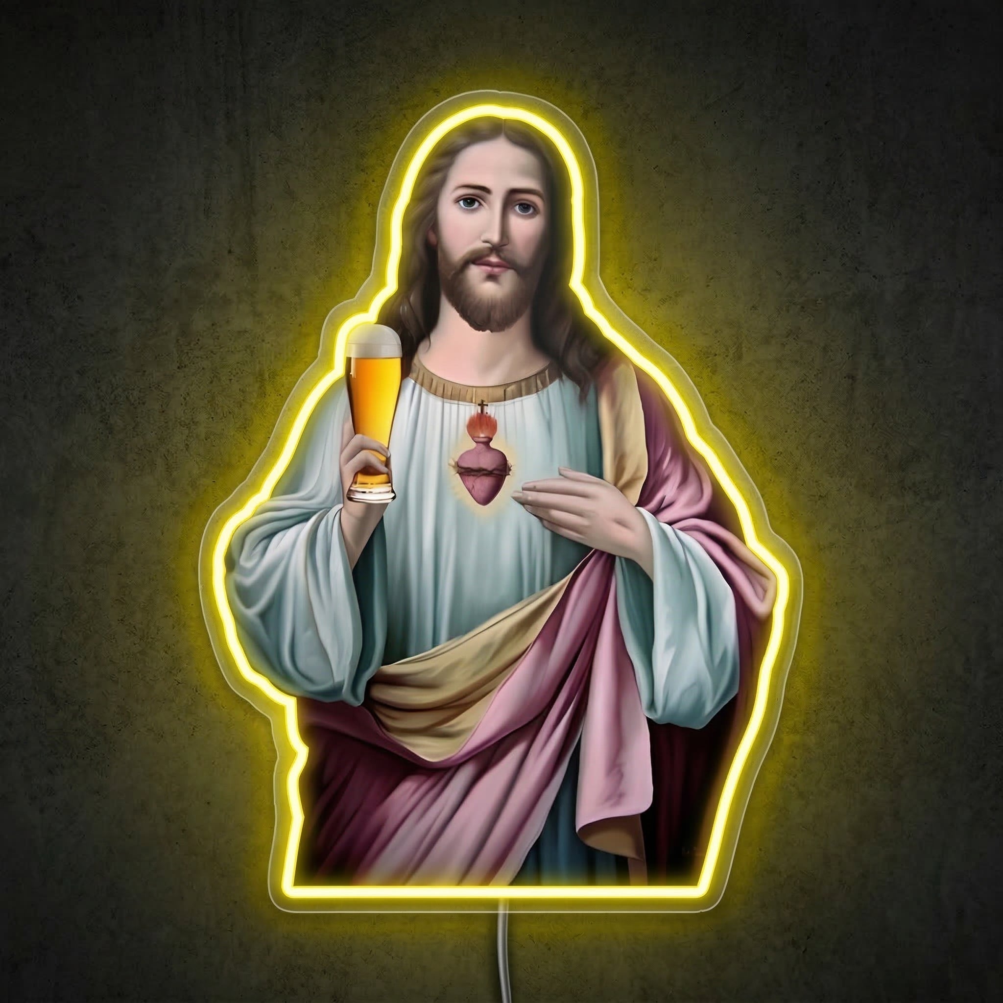ShineNeon™ Sacred Heart Beer Neon Sign Funny Jesus Bar Wall Decor USB Power Neon Sign - Shineneon