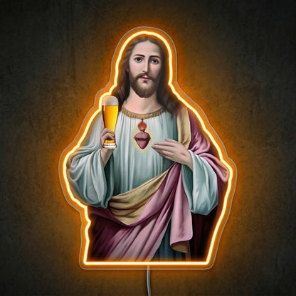 ShineNeon™ Sacred Heart Beer Neon Sign Funny Jesus Bar Wall Decor USB Power Neon Sign - Shineneon