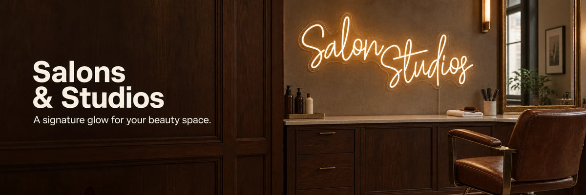 Warm white Salon Studio neon sign in a salon interior