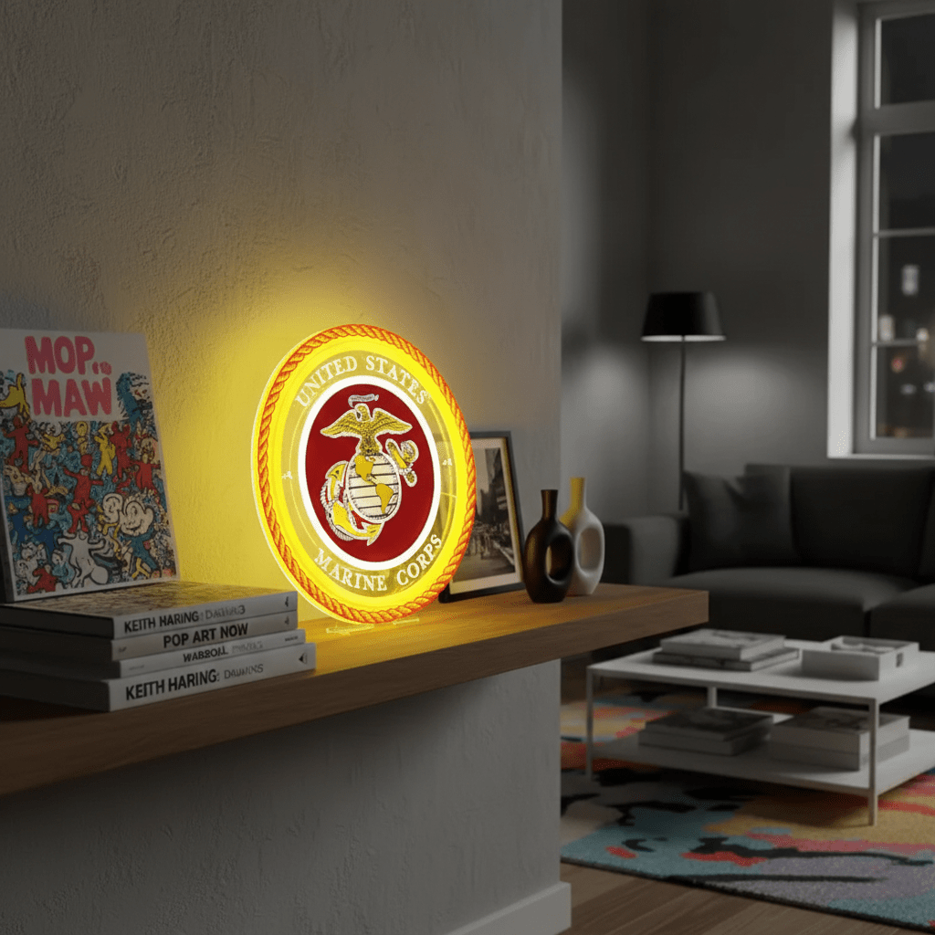 ShineNeon™ Semper Fi Legacy LED Neon Sign – Gold & Red Patriotic Light for Man Cave - Shineneon