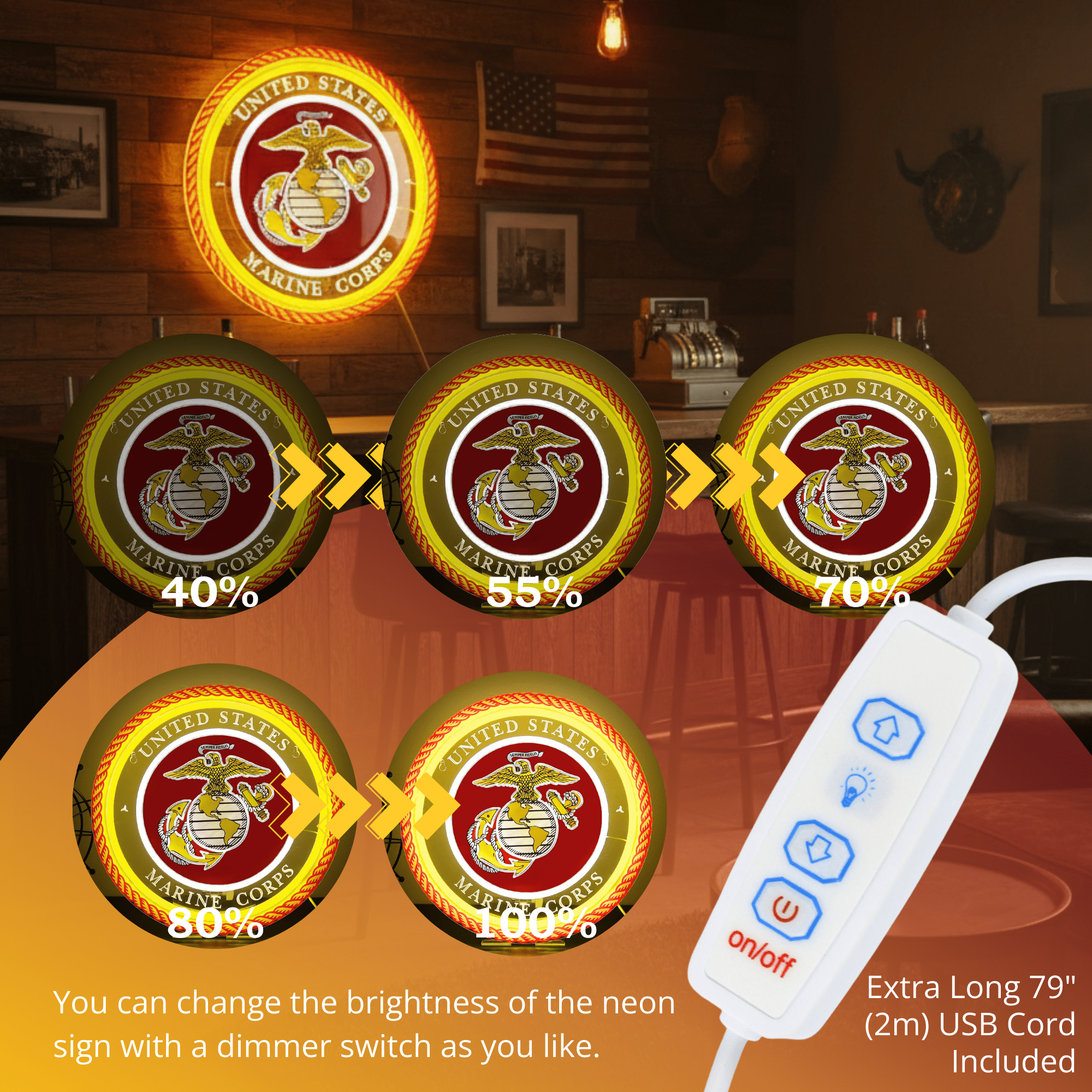 ShineNeon™ Semper Fi Legacy LED Neon Sign – Gold & Red Patriotic Light for Man Cave - Shineneon