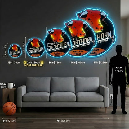 ShineNeon™ Shorthorn Cocktail Lounge Texas Bull Neon Sign USB Power - Shineneon